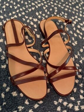 Ralph Lauren Dark Brown Strappy Leather Flat Sandals